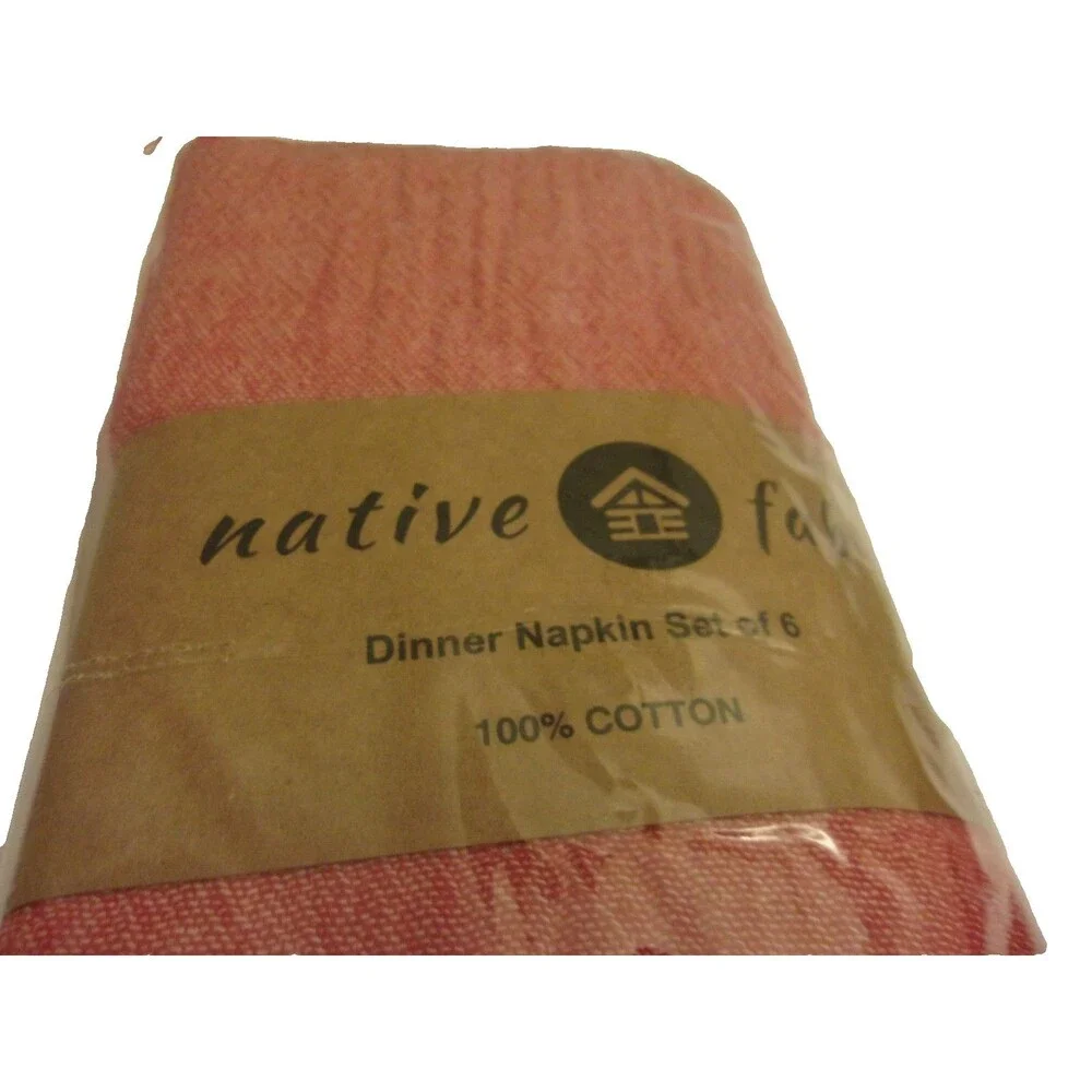 Native Fab Cotton Napkins Set of 6 Red Heathered Washable Pre-Washed New